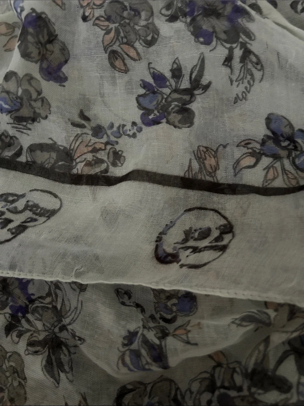 Charlotte Russe Gray Purple Black Peach Skull Floral Lightweight Scarf Burnout